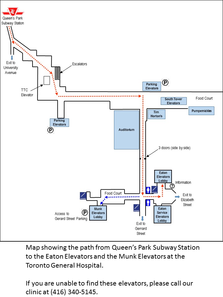 Map from Queen's Park to Toronto General Hospital through MaRS Building